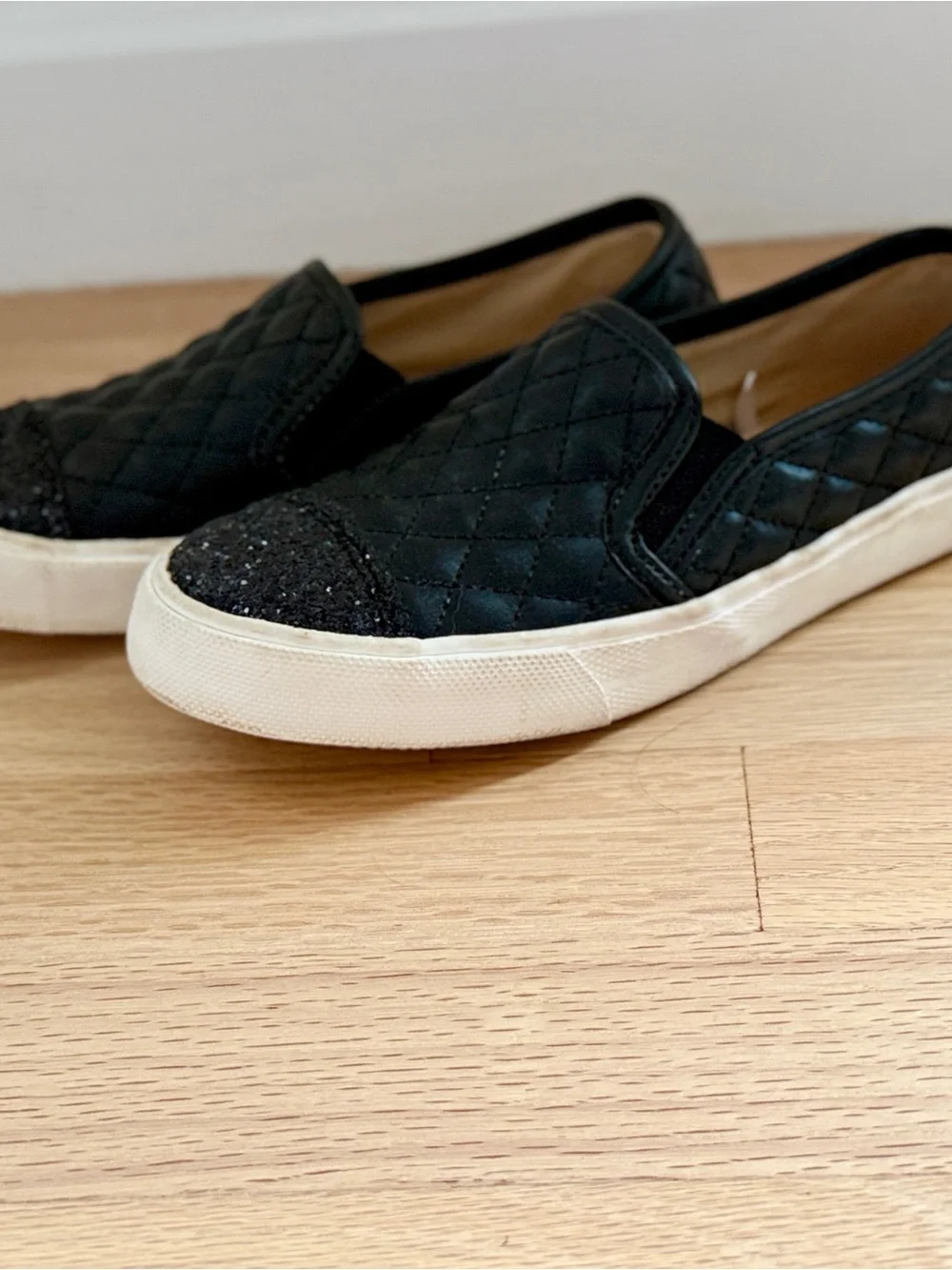 Girls Glitter Quilted Slip On Sneakers - Black , Children’s Place, size 1y